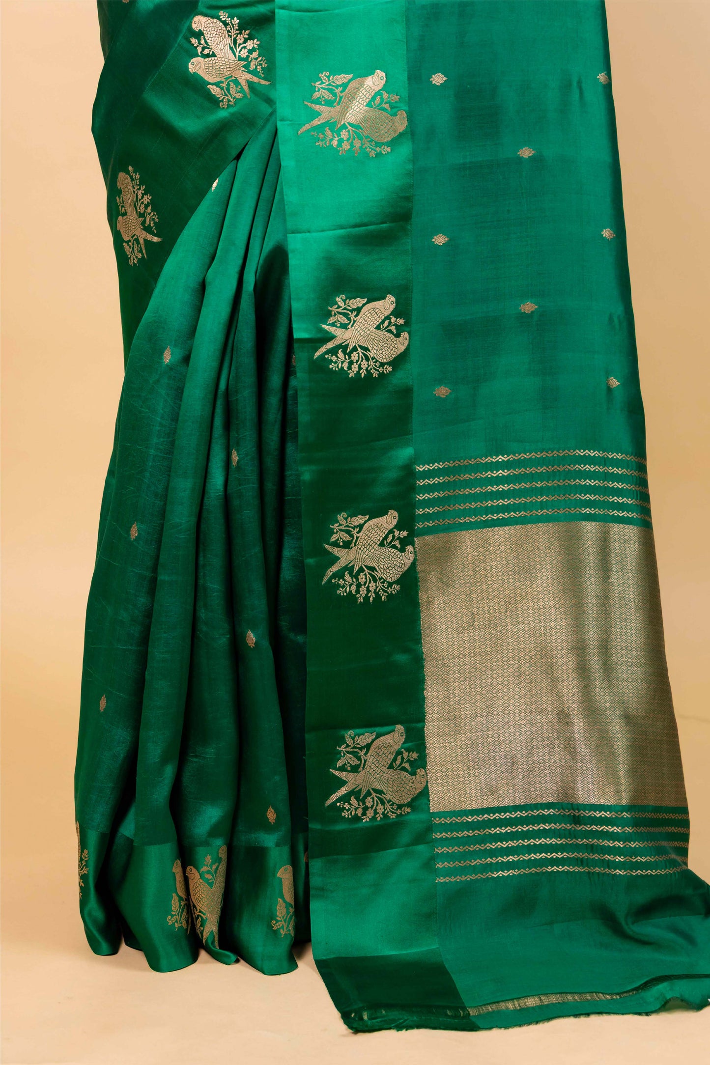 Bottle Green Raw Mango Silk Saree