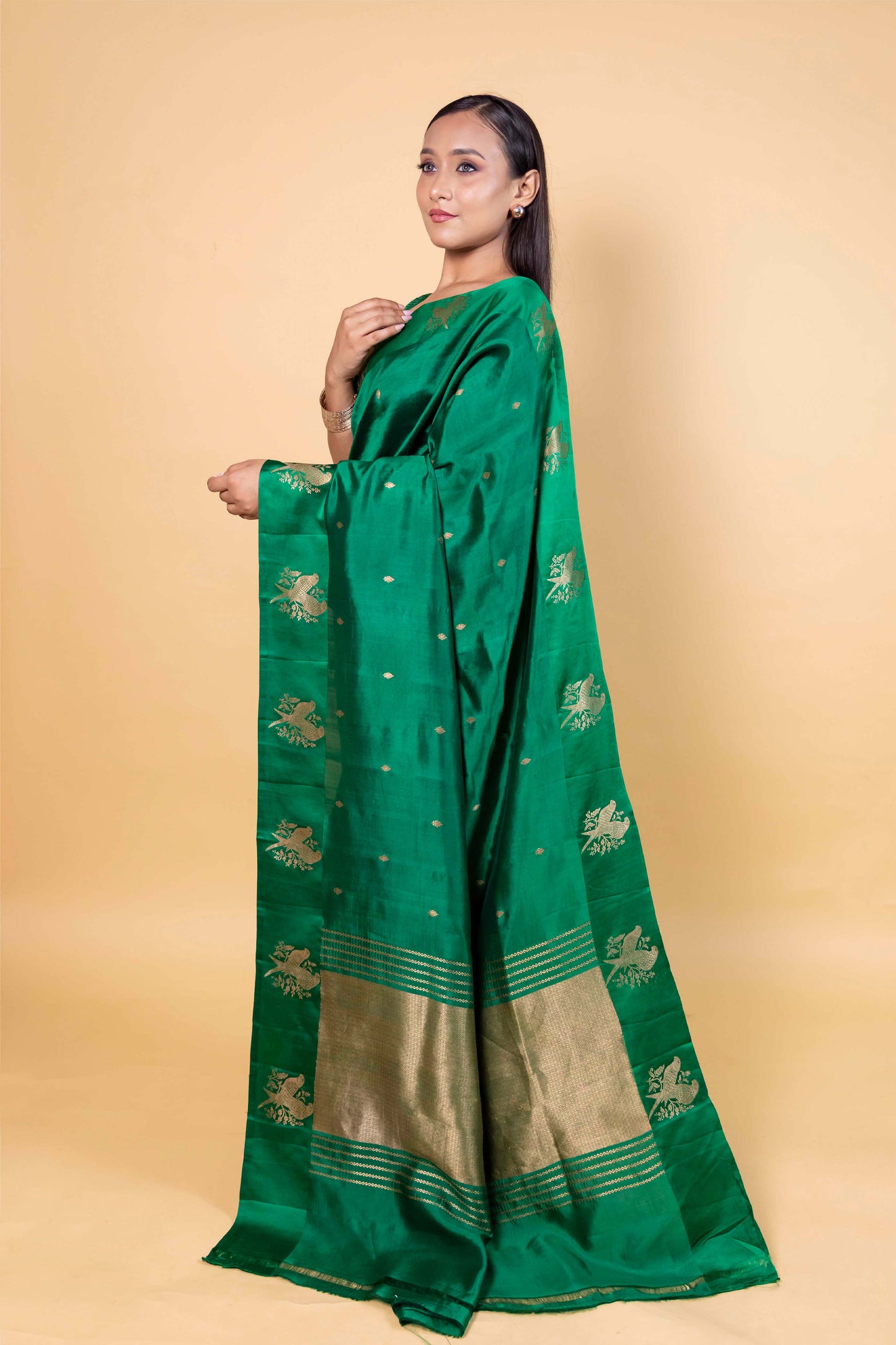 Bottle Green Raw Mango Silk Saree