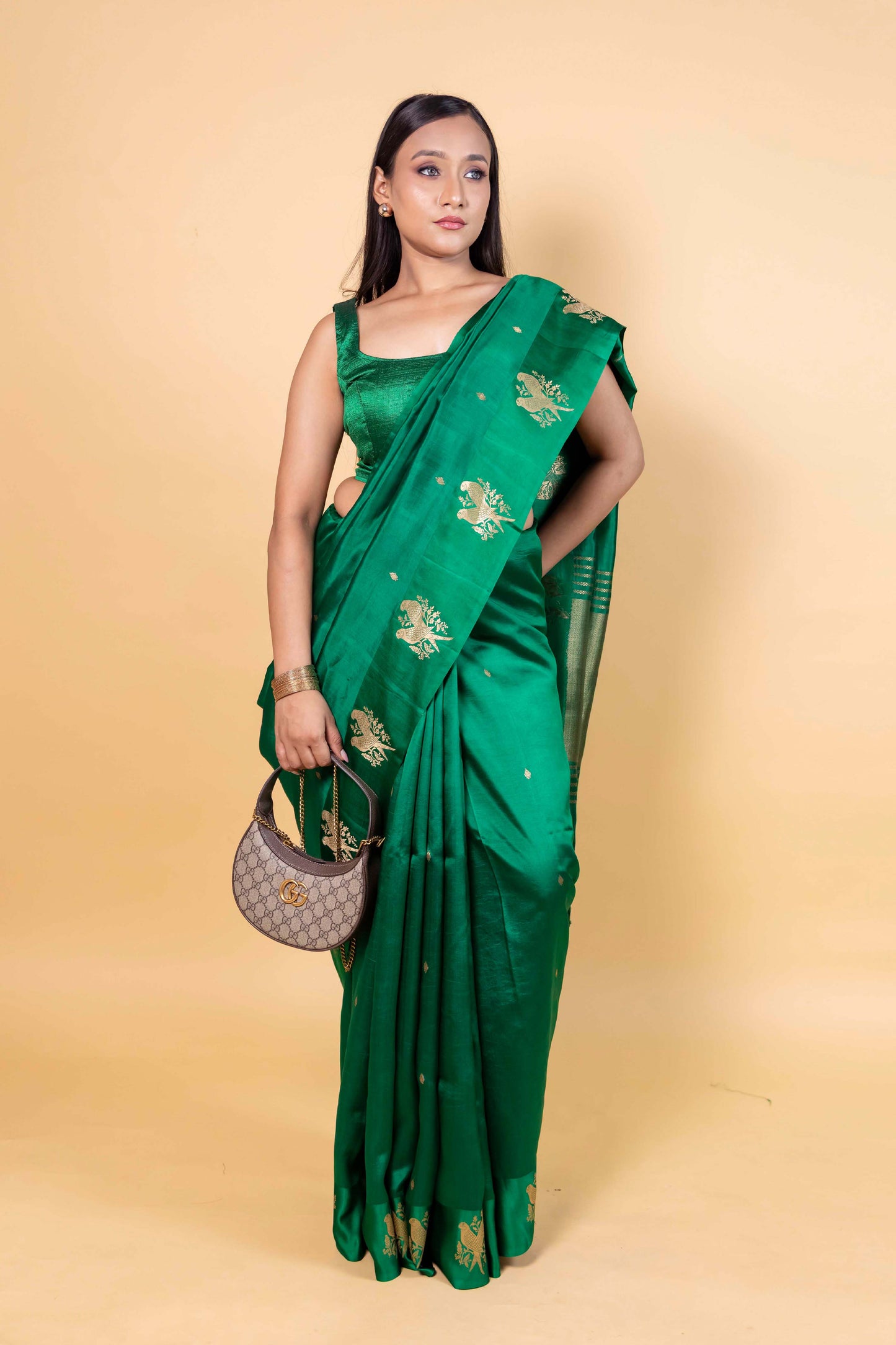 Bottle Green Raw Mango Silk Saree
