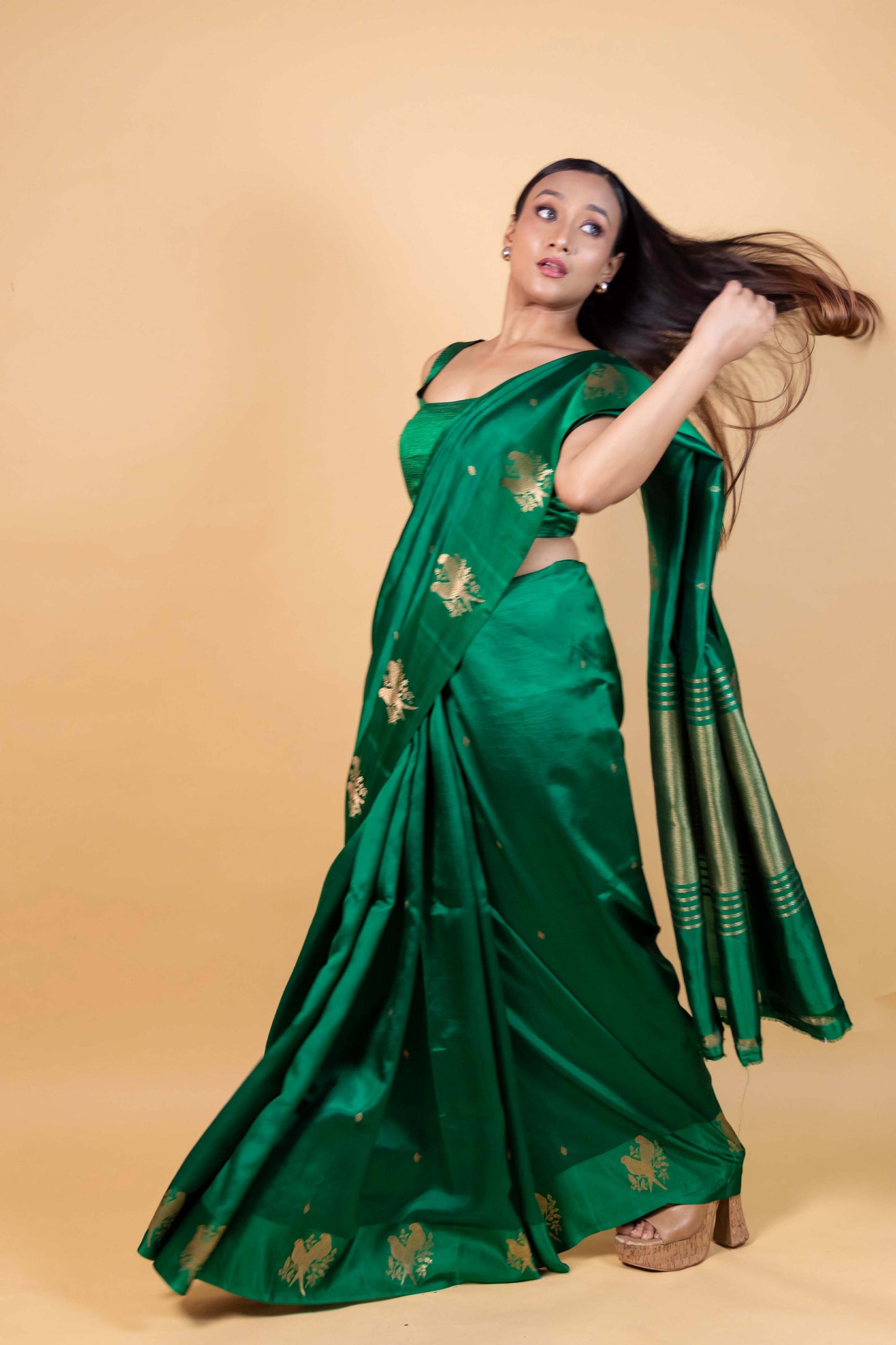 Bottle Green Raw Mango Silk Saree