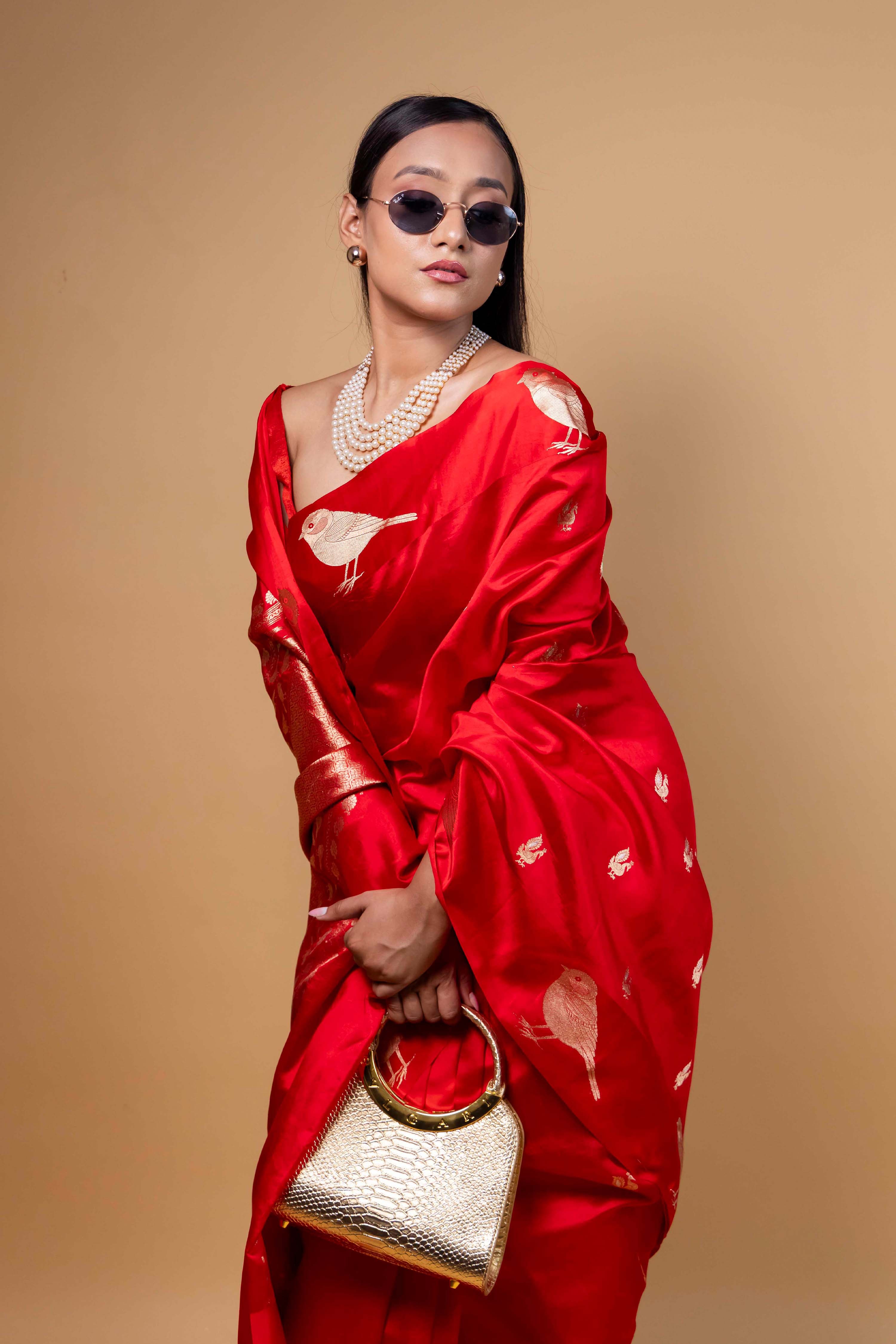 Red Nita Ambani Puna Silk Saree