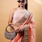 Peach Meenakari Organza Silk Saree