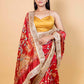Red Floral Print Chiniya Silk Saree