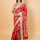 Red Floral Print Chiniya Silk Saree