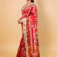 Red Floral Print Chiniya Silk Saree
