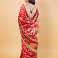 Red Floral Print Chiniya Silk Saree