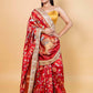 Red Floral Print Chiniya Silk Saree