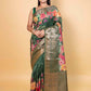 Green Embellished Chiniya Silk Saree