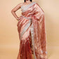 Rust Embroidered Lace Tissue Silk Saree