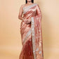 Rust Embroidered Lace Tissue Silk Saree