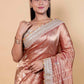 Rust Embroidered Lace Tissue Silk Saree