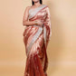 Rust Embroidered Lace Tissue Silk Saree