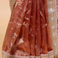 Rust Embroidered Lace Tissue Silk Saree