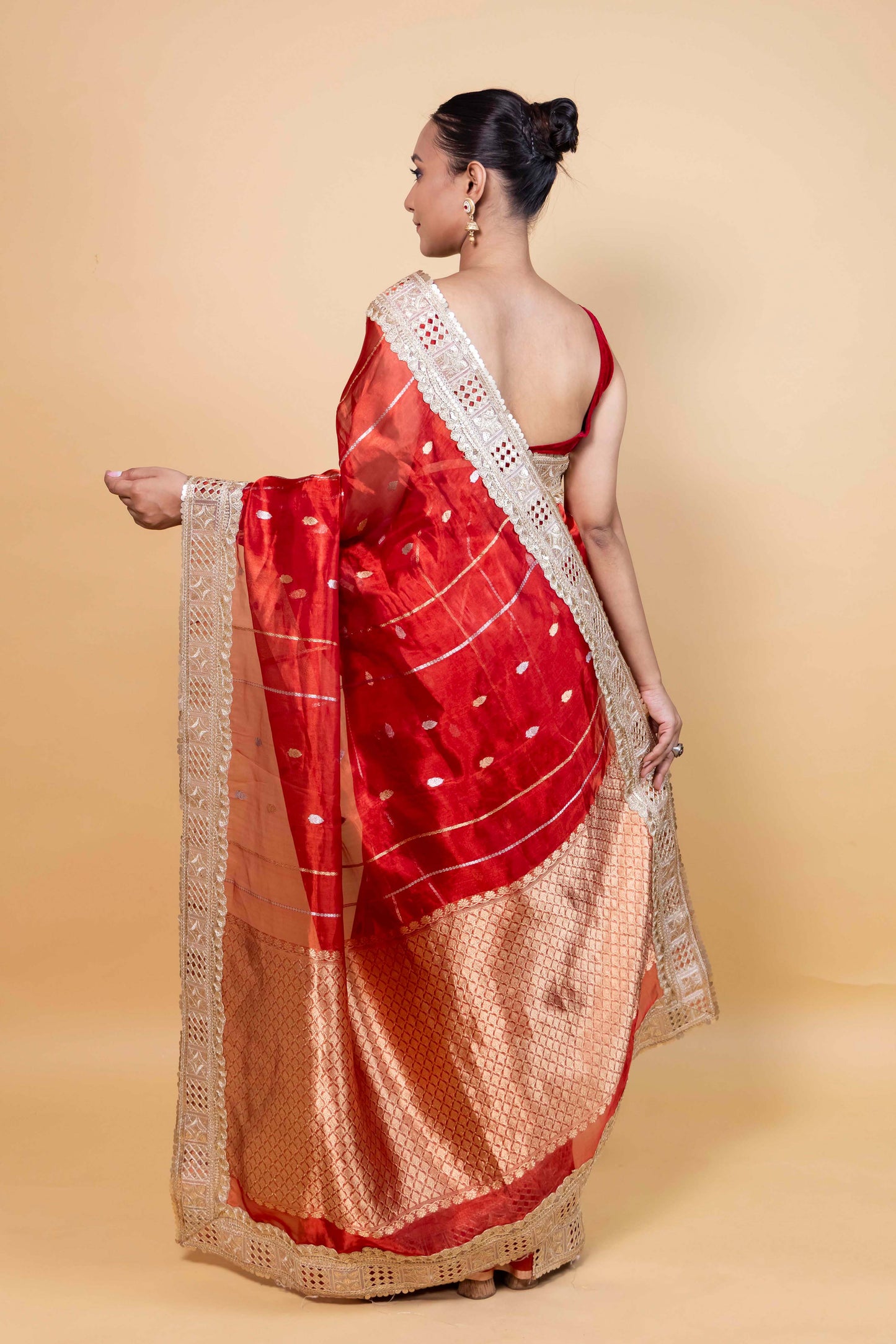 Red Cocktail Tissue Silk Saree