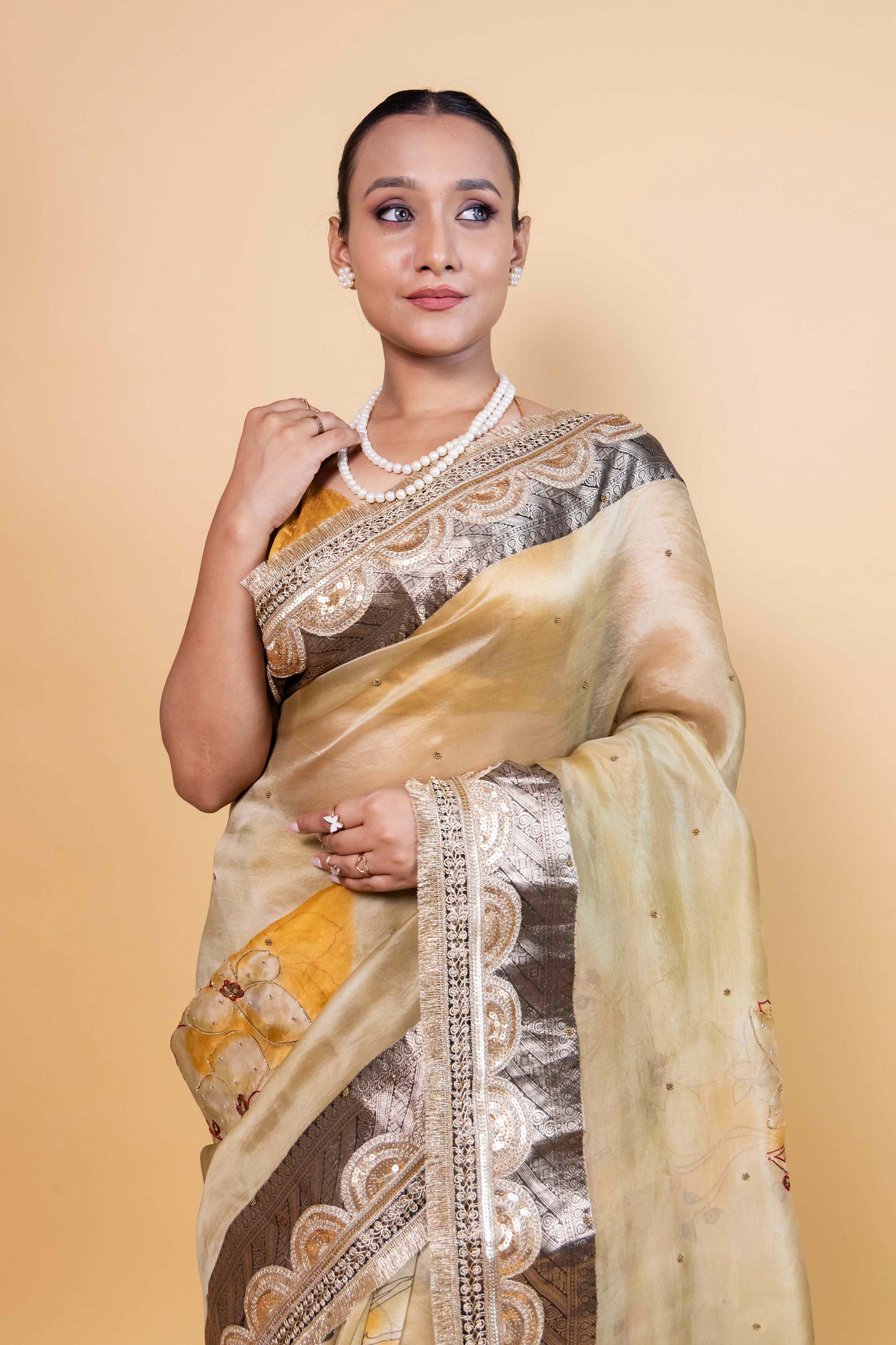 Light Green Embellished Organza Silk Saree