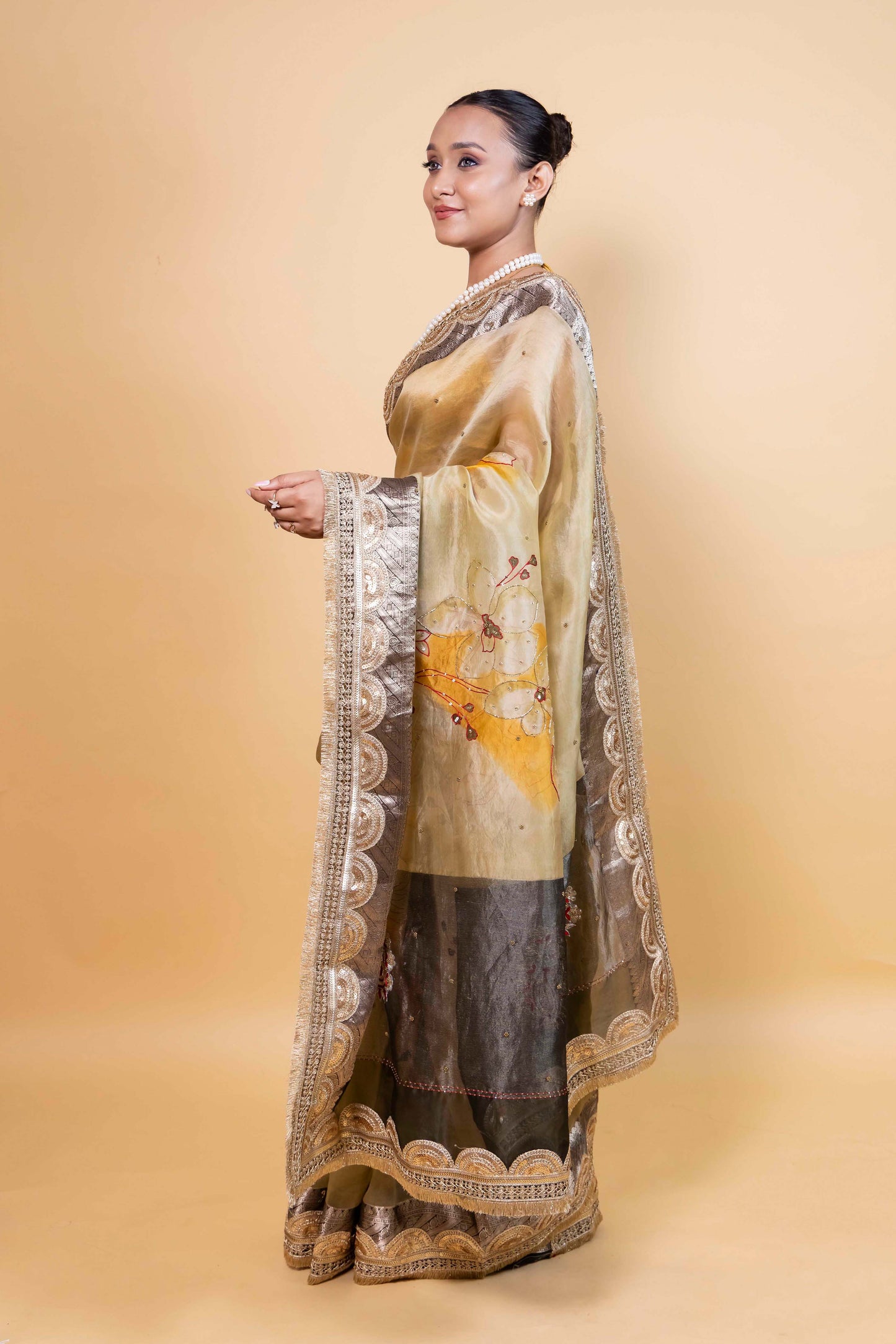 Light Green Embellished Organza Silk Saree