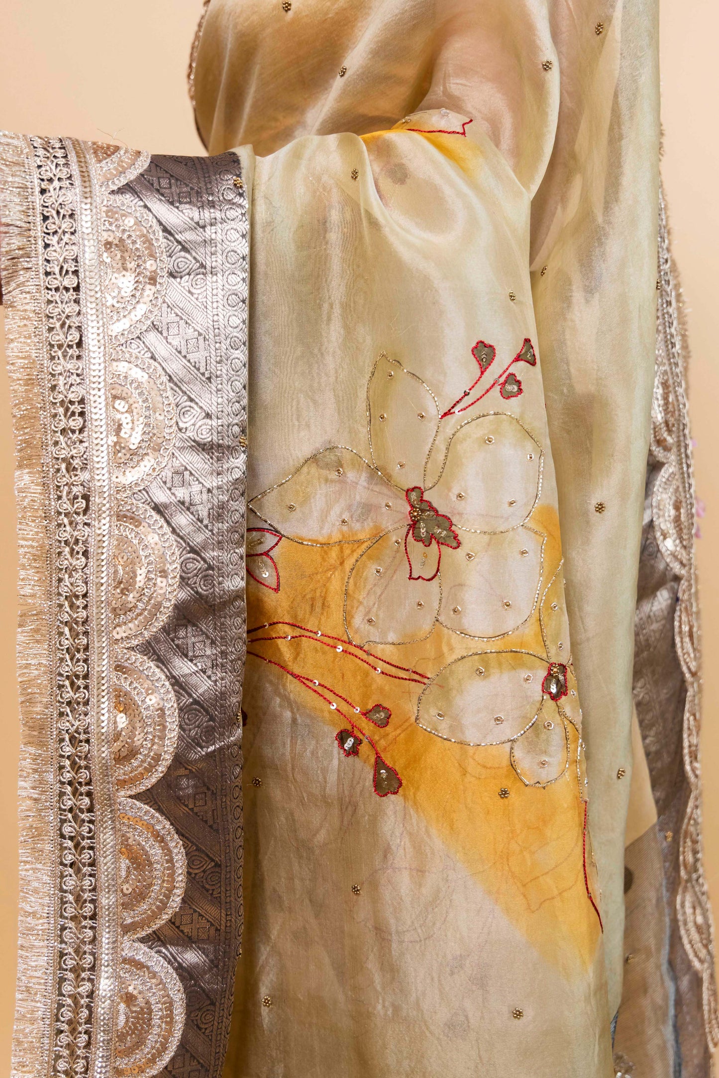 Light Green Embellished Organza Silk Saree