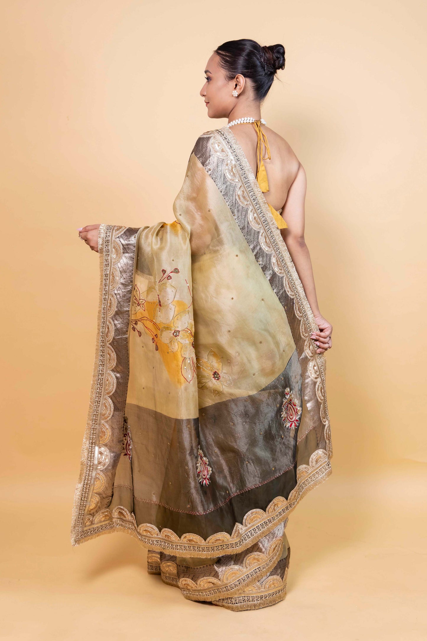 Light Green Embellished Organza Silk Saree