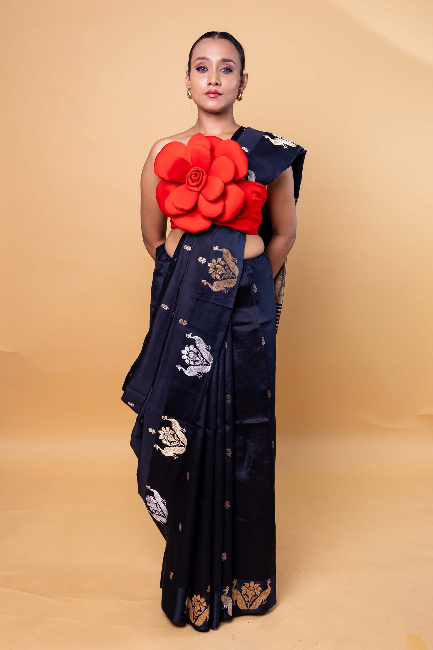 Black Sona Rupa Raw Mango Silk Saree