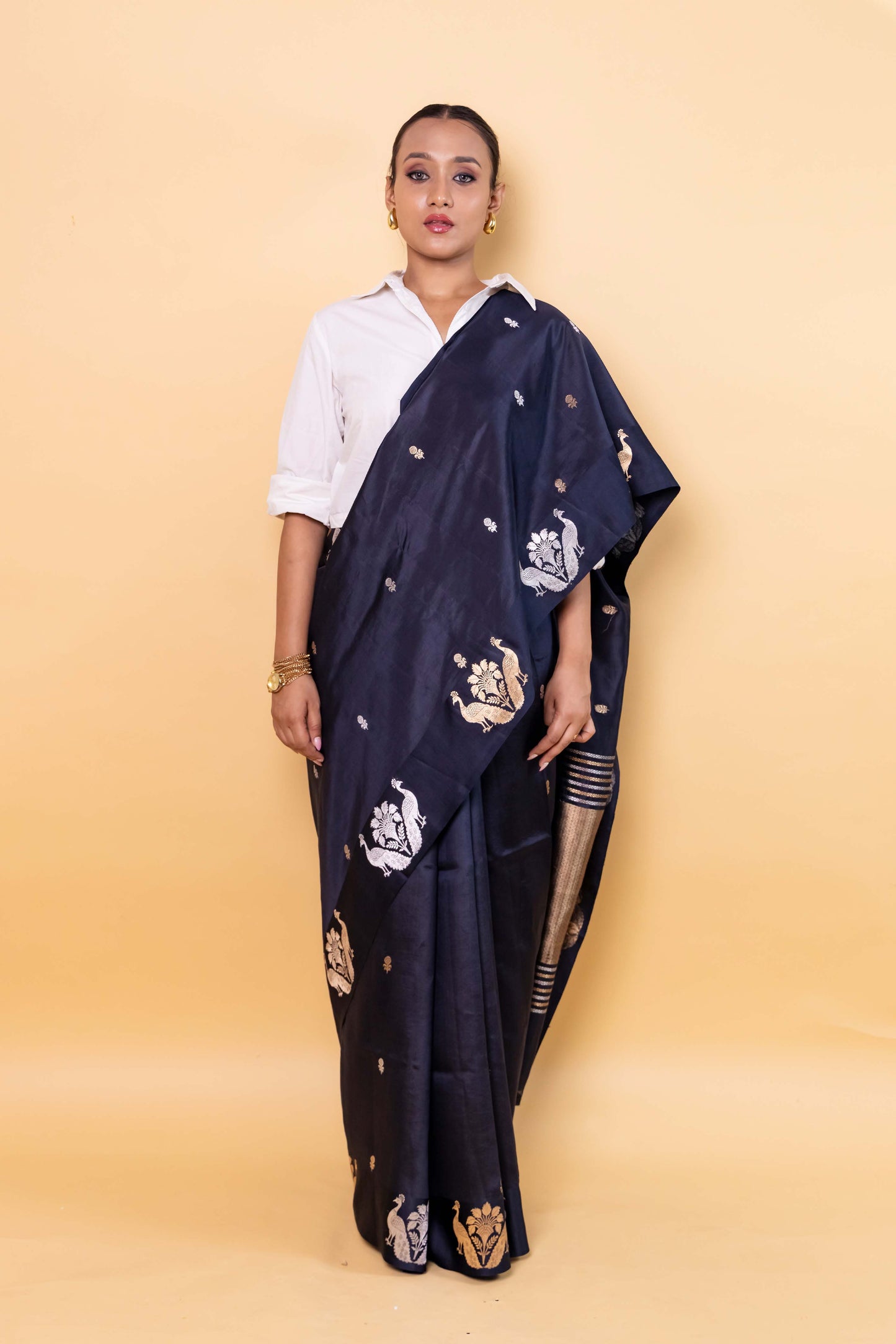 Black Sona Rupa Raw Mango Silk Saree