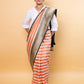 Beige & Orange Stripe Tissue Silk Saree