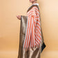 Beige & Orange Stripe Tissue Silk Saree