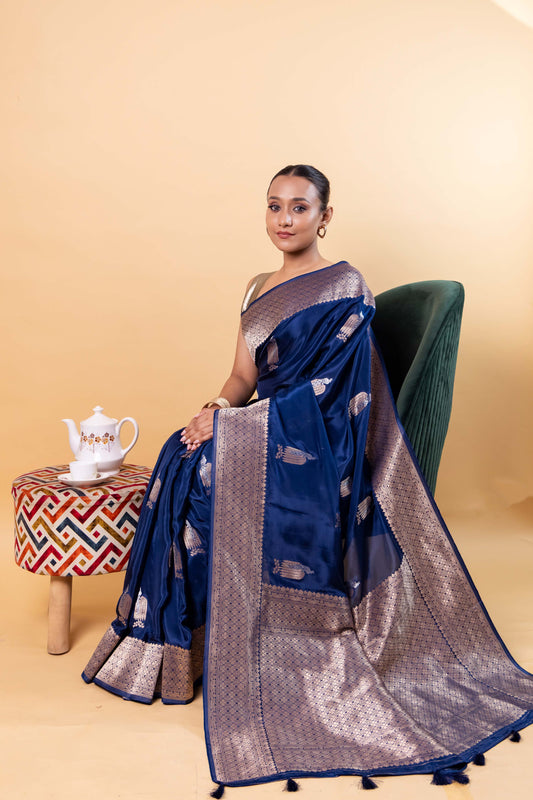 German Blue Sona Rupa Weaving Silk Saree