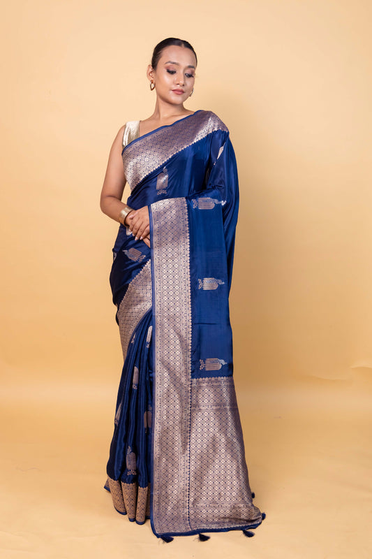 German Blue Sona Rupa Weaving Silk Saree