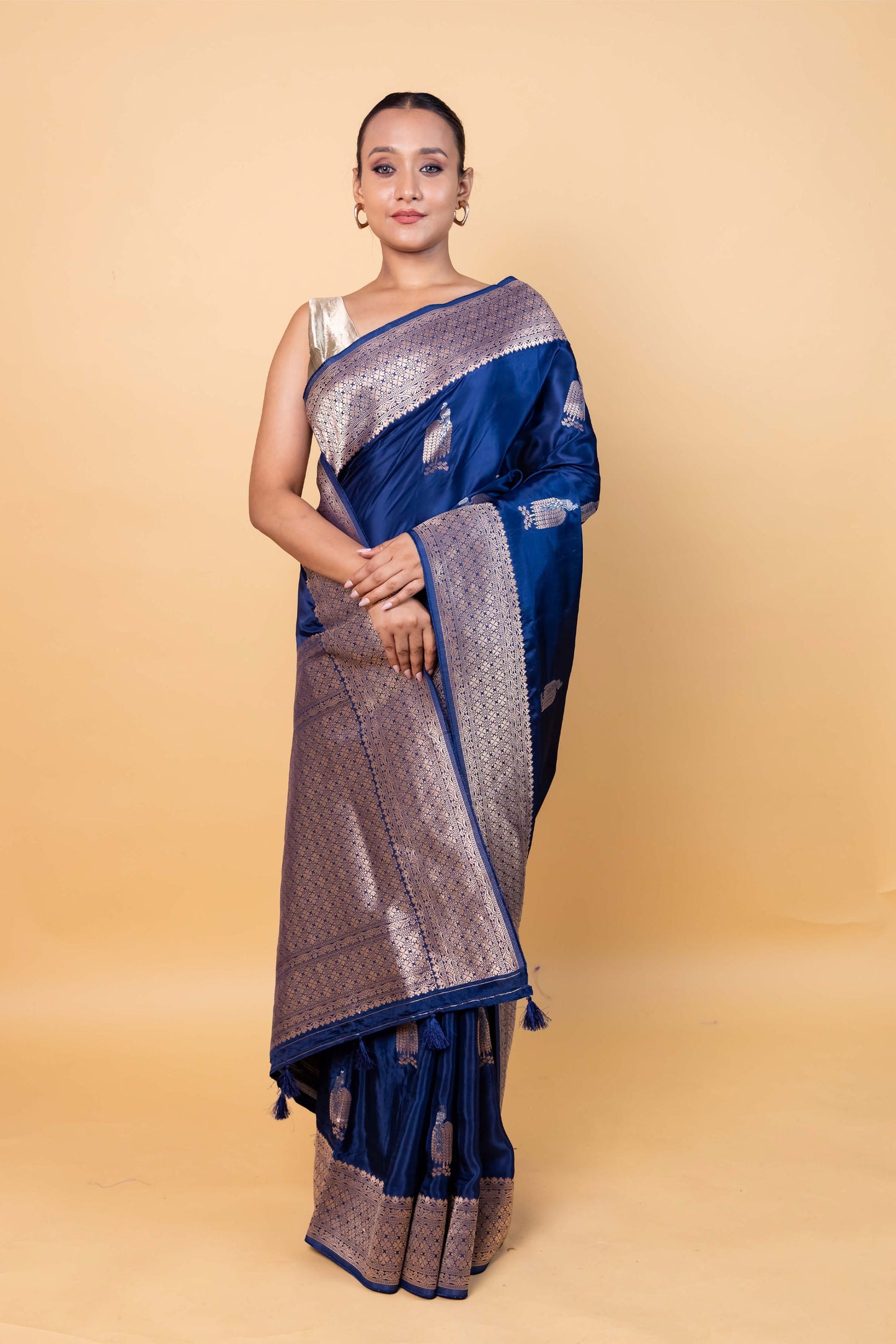 German Blue Sona Rupa Weaving Silk Saree