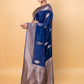 German Blue Sona Rupa Weaving Silk Saree