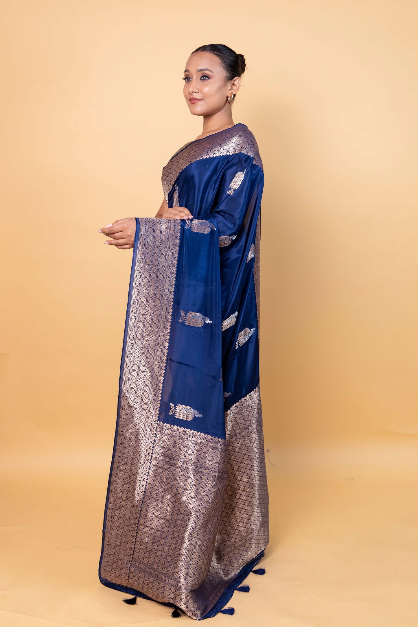 German Blue Sona Rupa Weaving Silk Saree