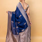 German Blue Sona Rupa Weaving Silk Saree