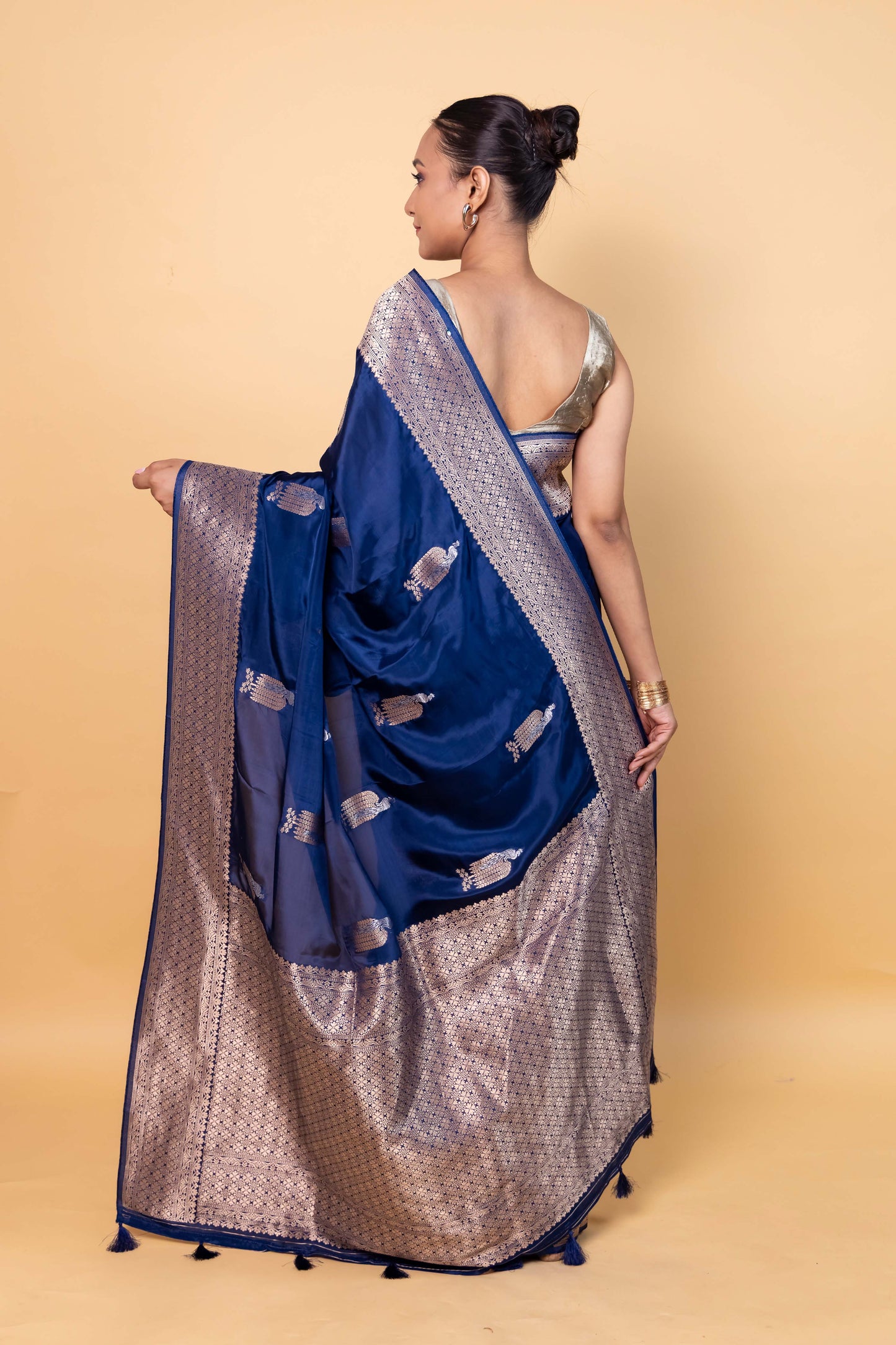 German Blue Sona Rupa Weaving Silk Saree