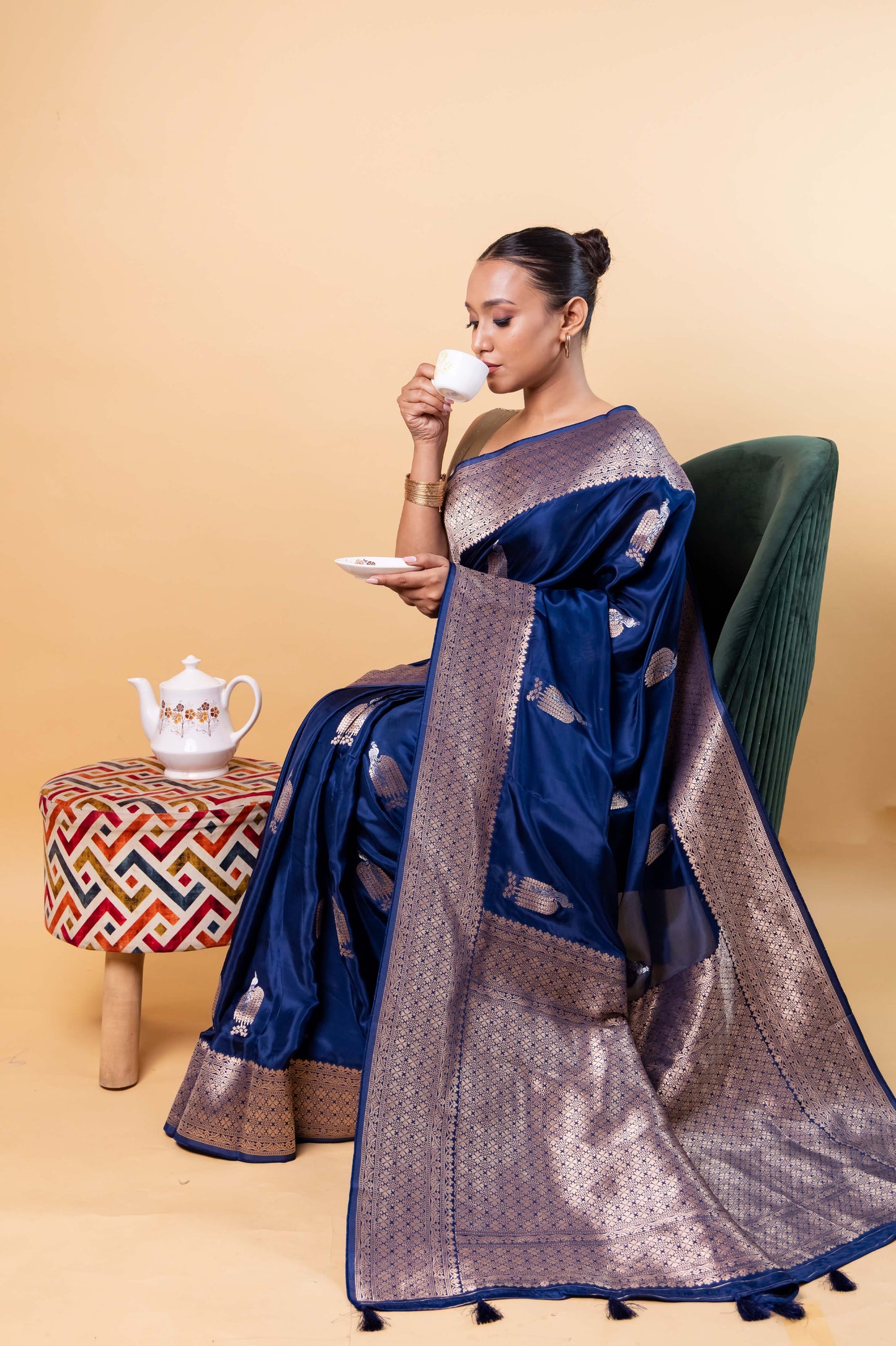 German Blue Sona Rupa Weaving Silk Saree