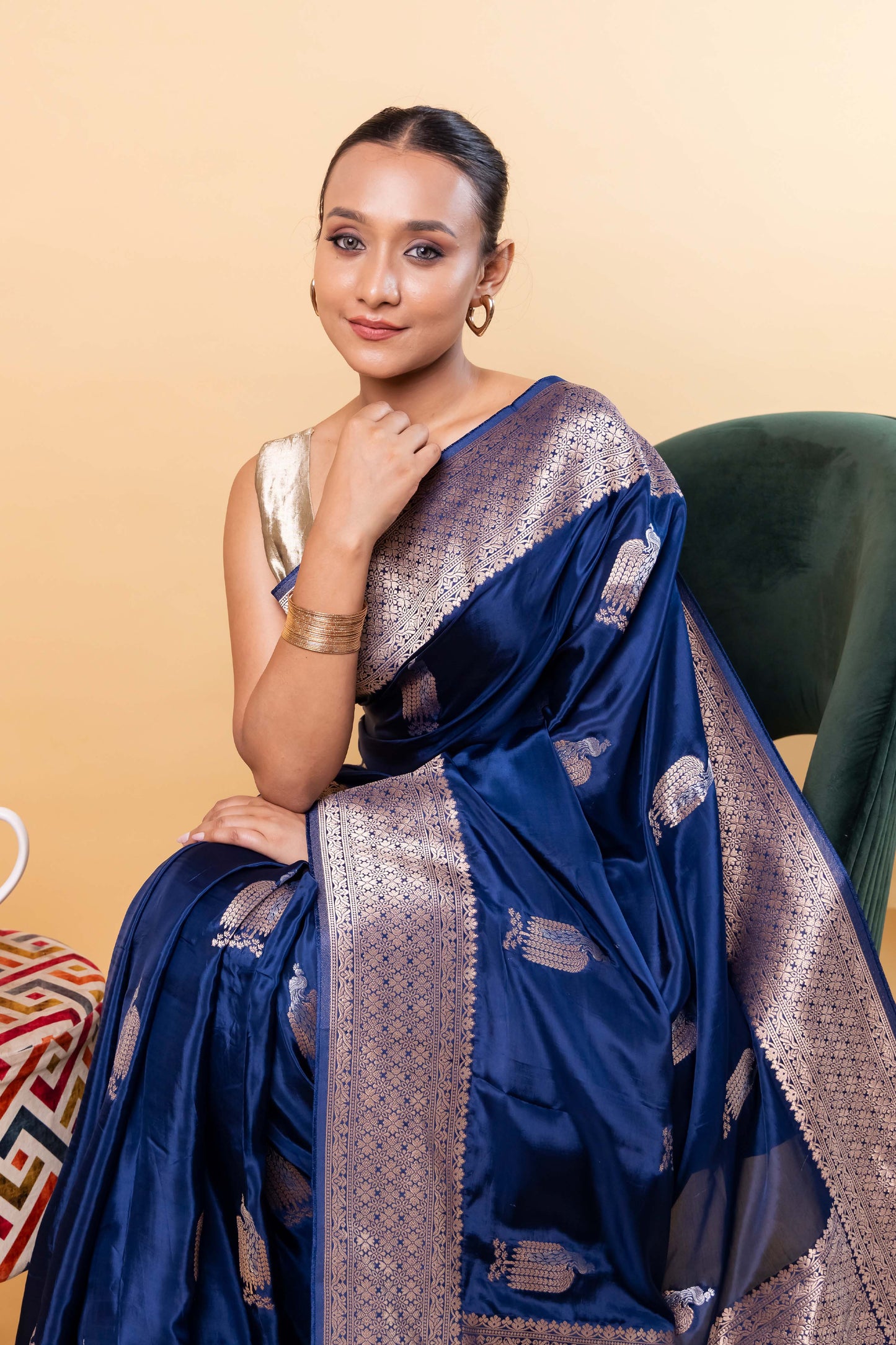 German Blue Sona Rupa Weaving Silk Saree