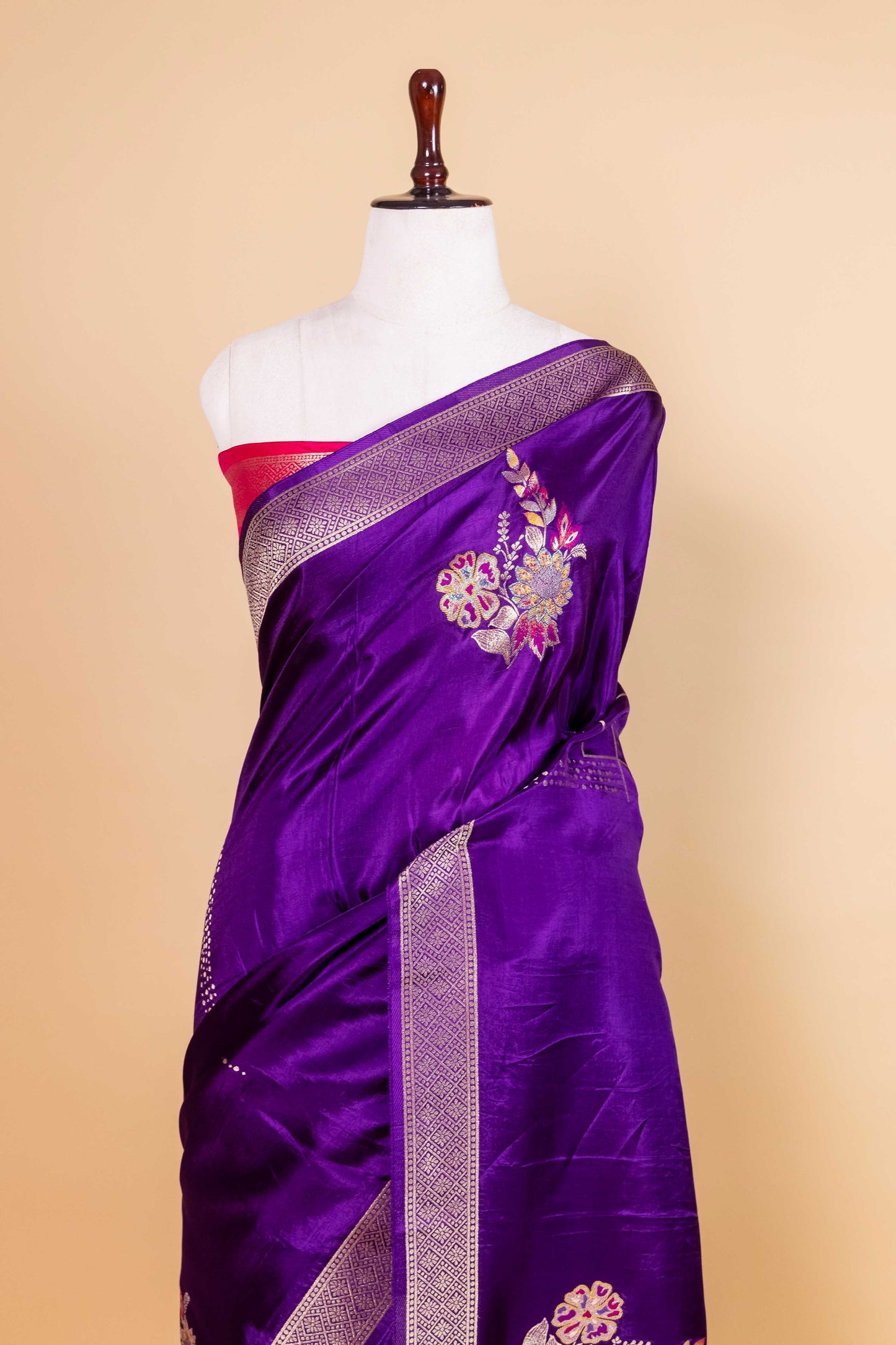 Magenta Floral Weaving Silk Saree