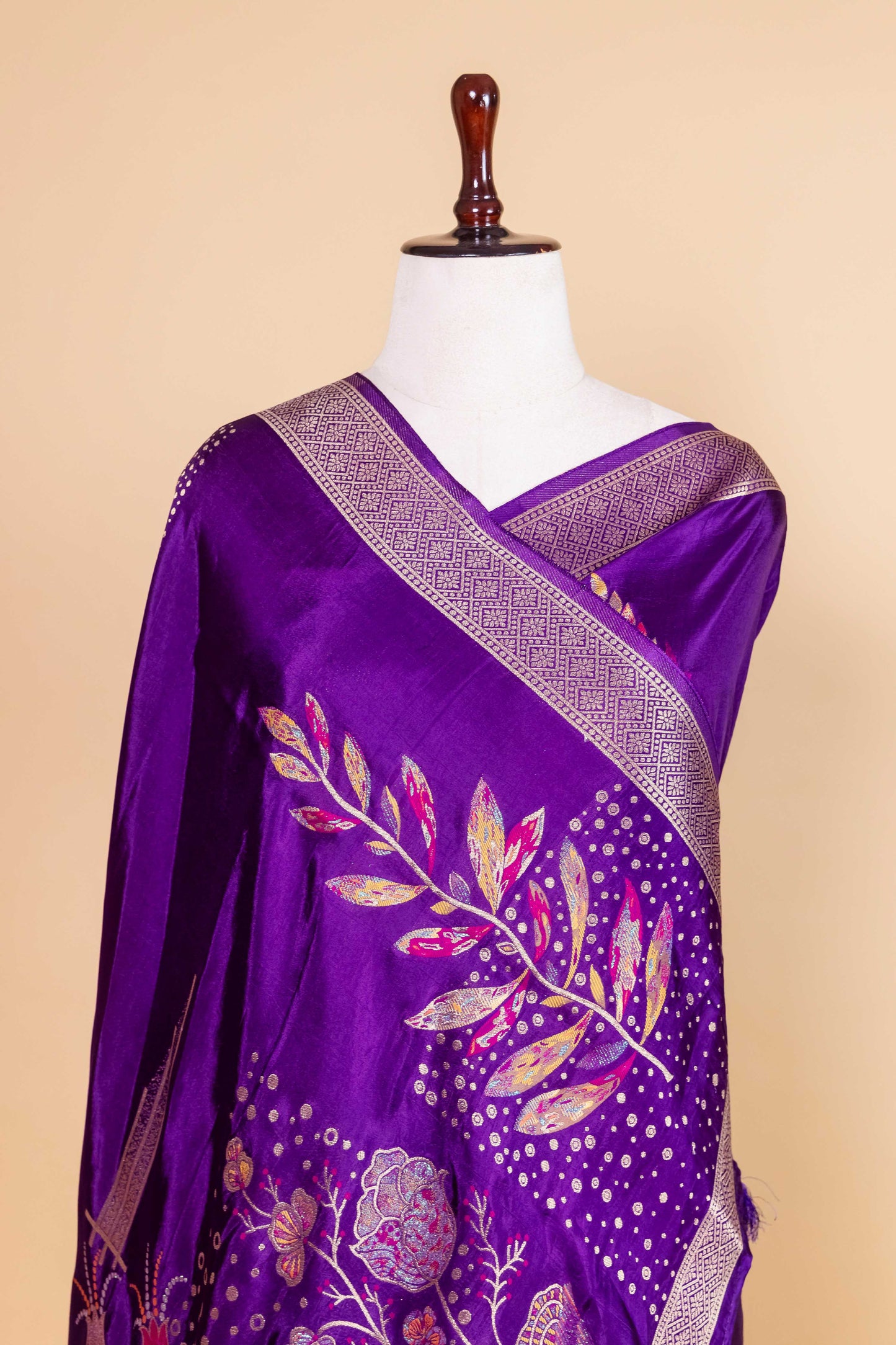 Magenta Floral Weaving Silk Saree