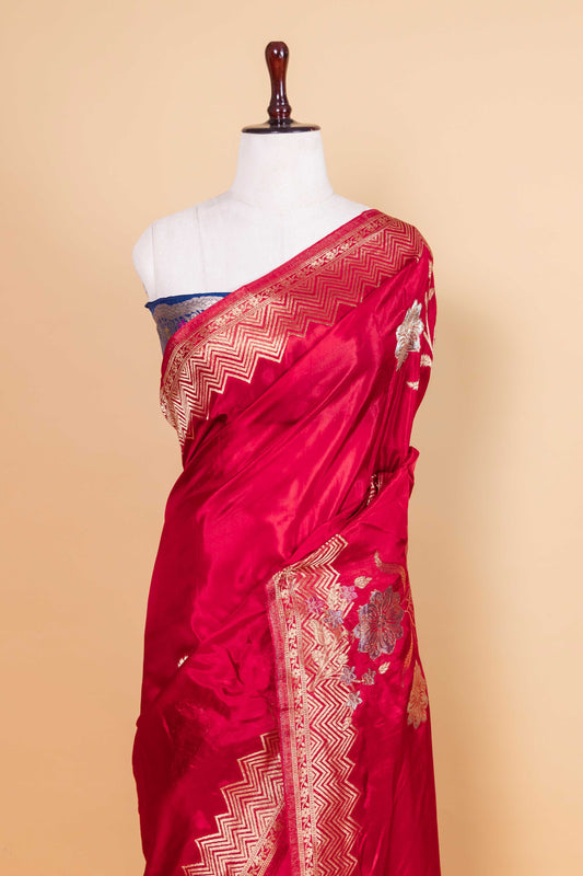 Red Floral Weaving Silk Saree