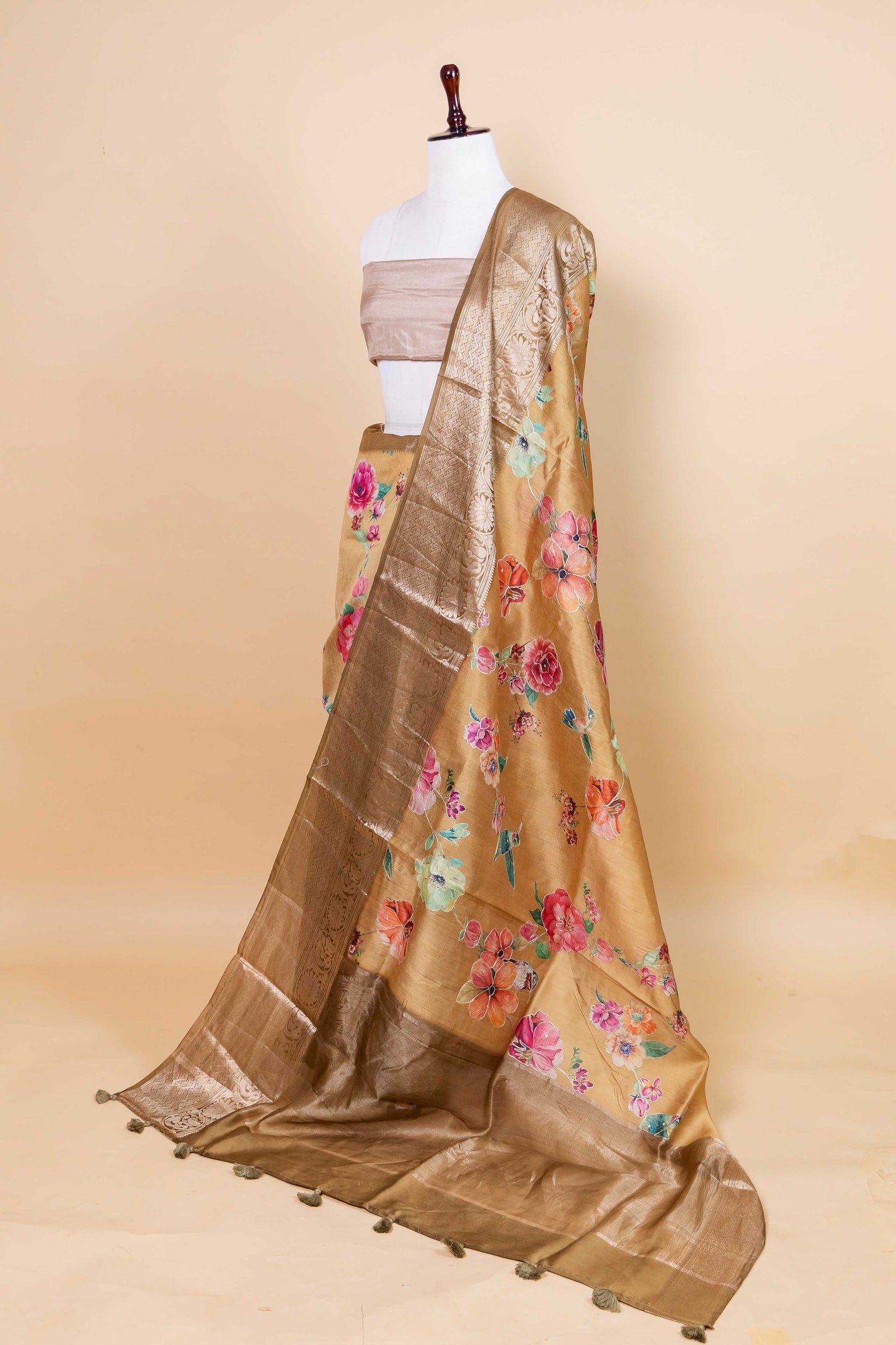 Mustard Embellished Chiniya Silk Saree