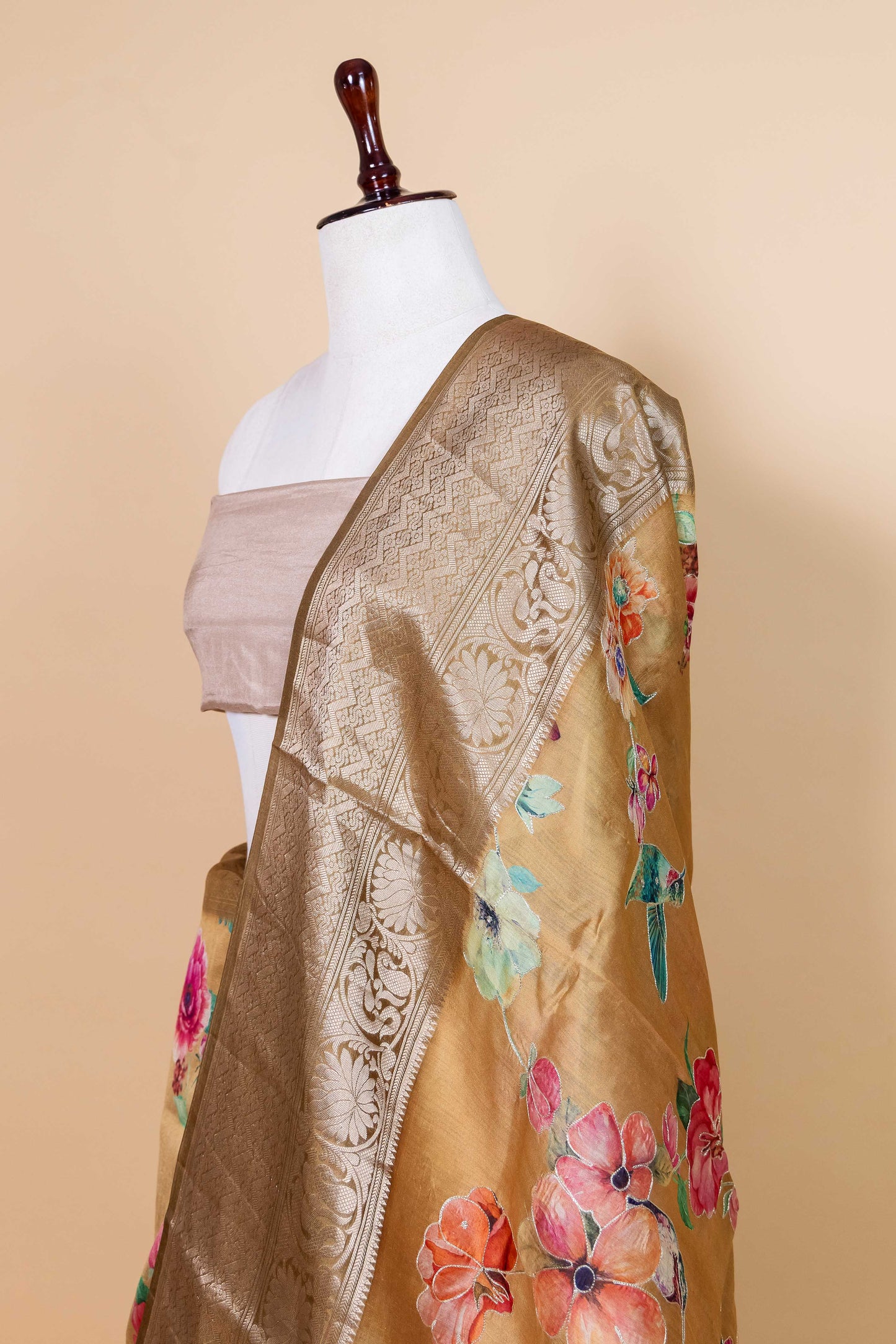Mustard Embellished Chiniya Silk Saree