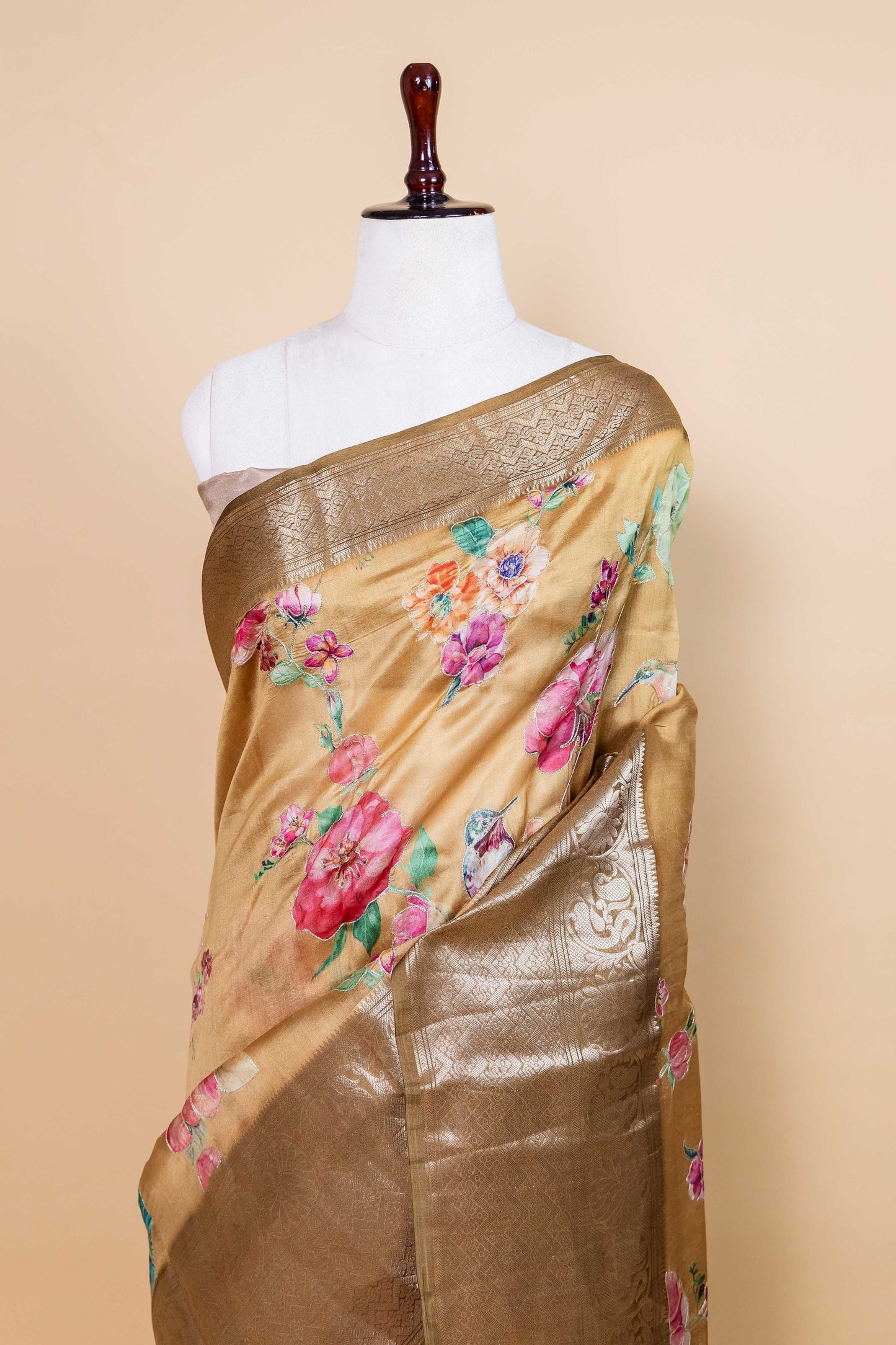 Mustard Embellished Chiniya Silk Saree