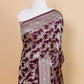 Wine Floral Khaddi Banarasi Silk Saree
