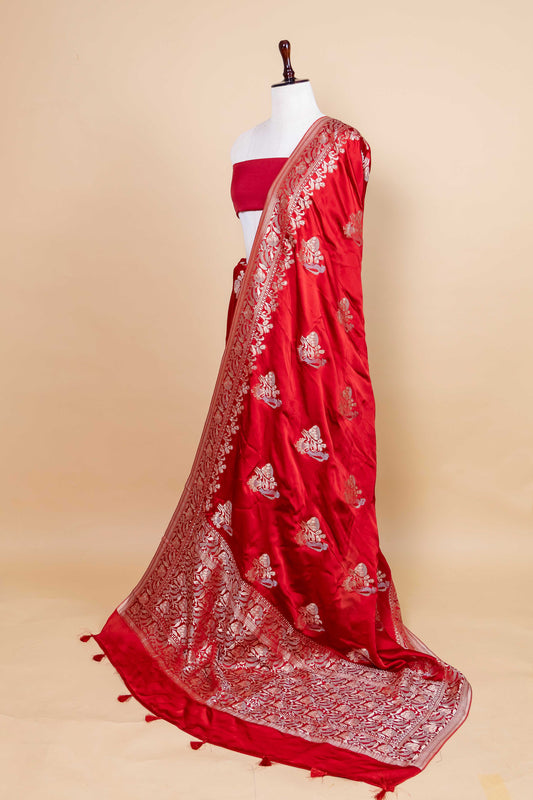 Red Sona Rupa Bird Weaving Satin Silk Saree