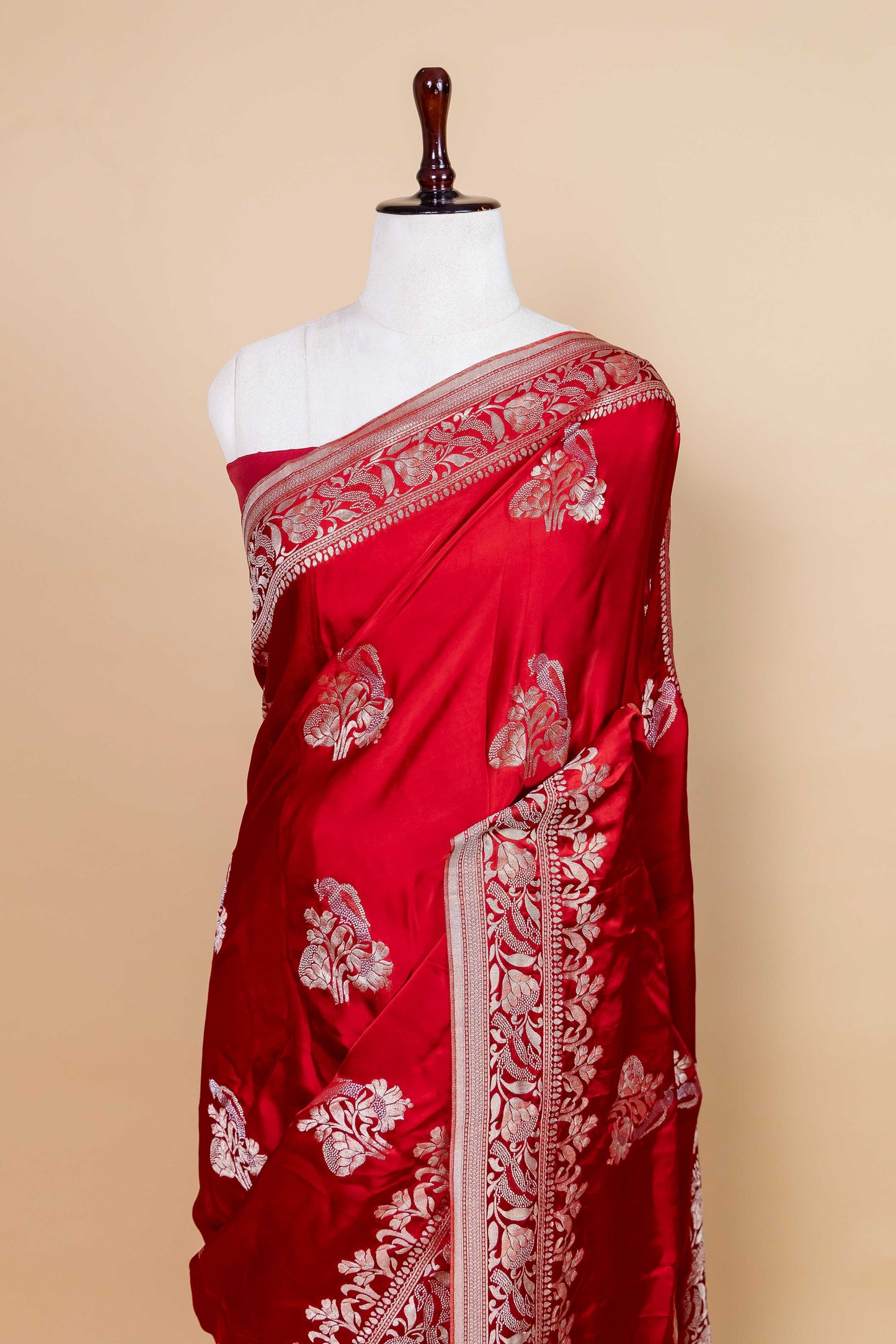 Red Sona Rupa Bird Weaving Satin Silk Saree