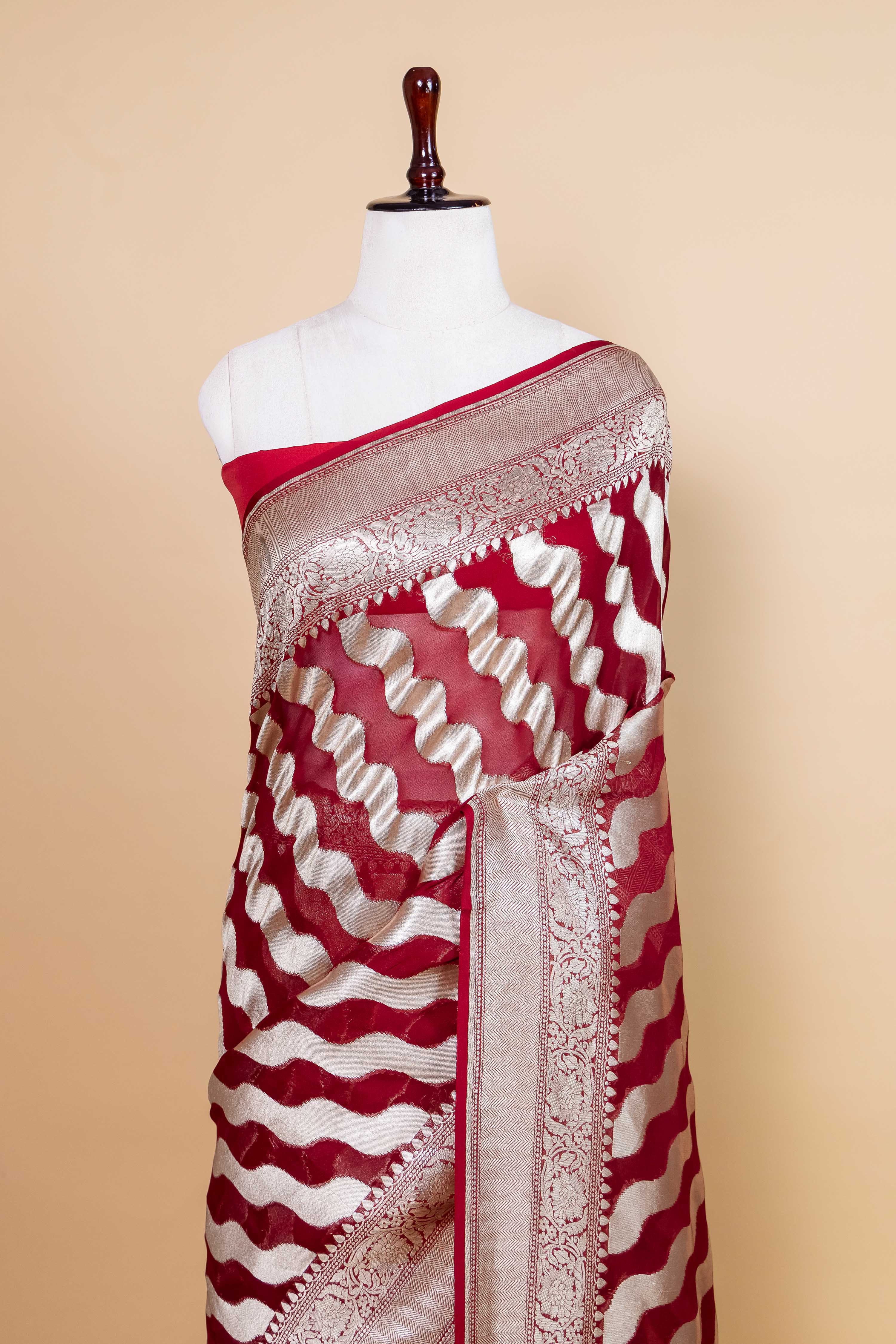 Maroon Ada Lehriya Khaddi Banarasi Silk Saree