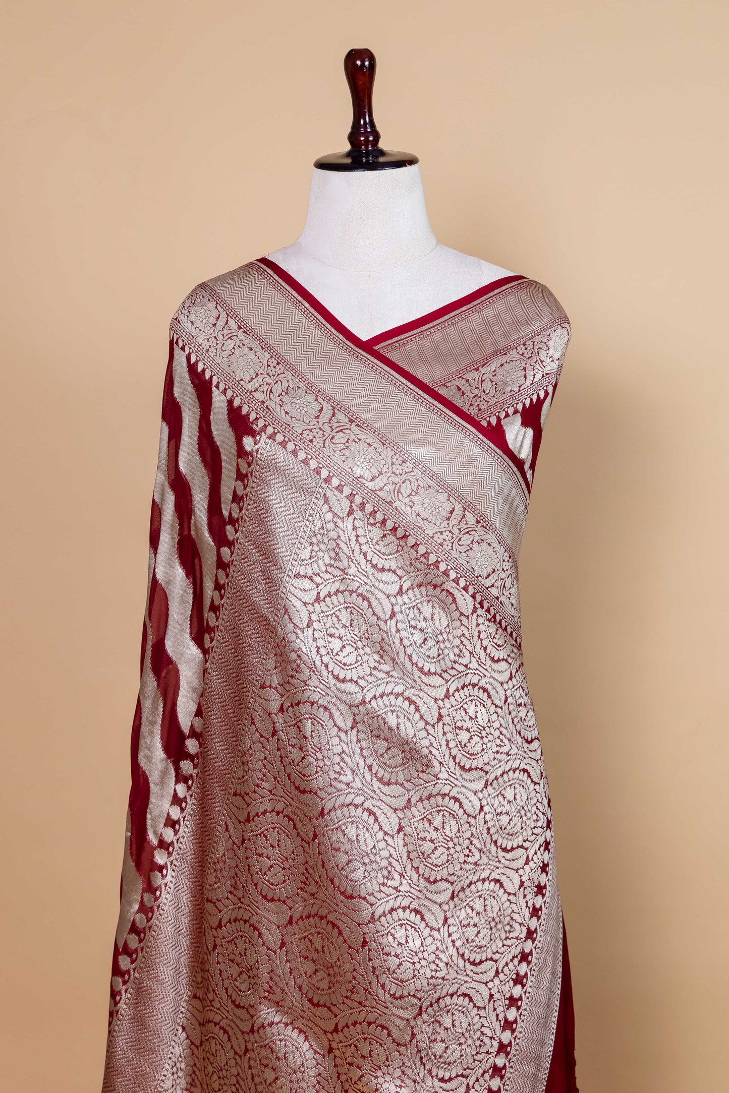 Maroon Ada Lehriya Khaddi Banarasi Silk Saree