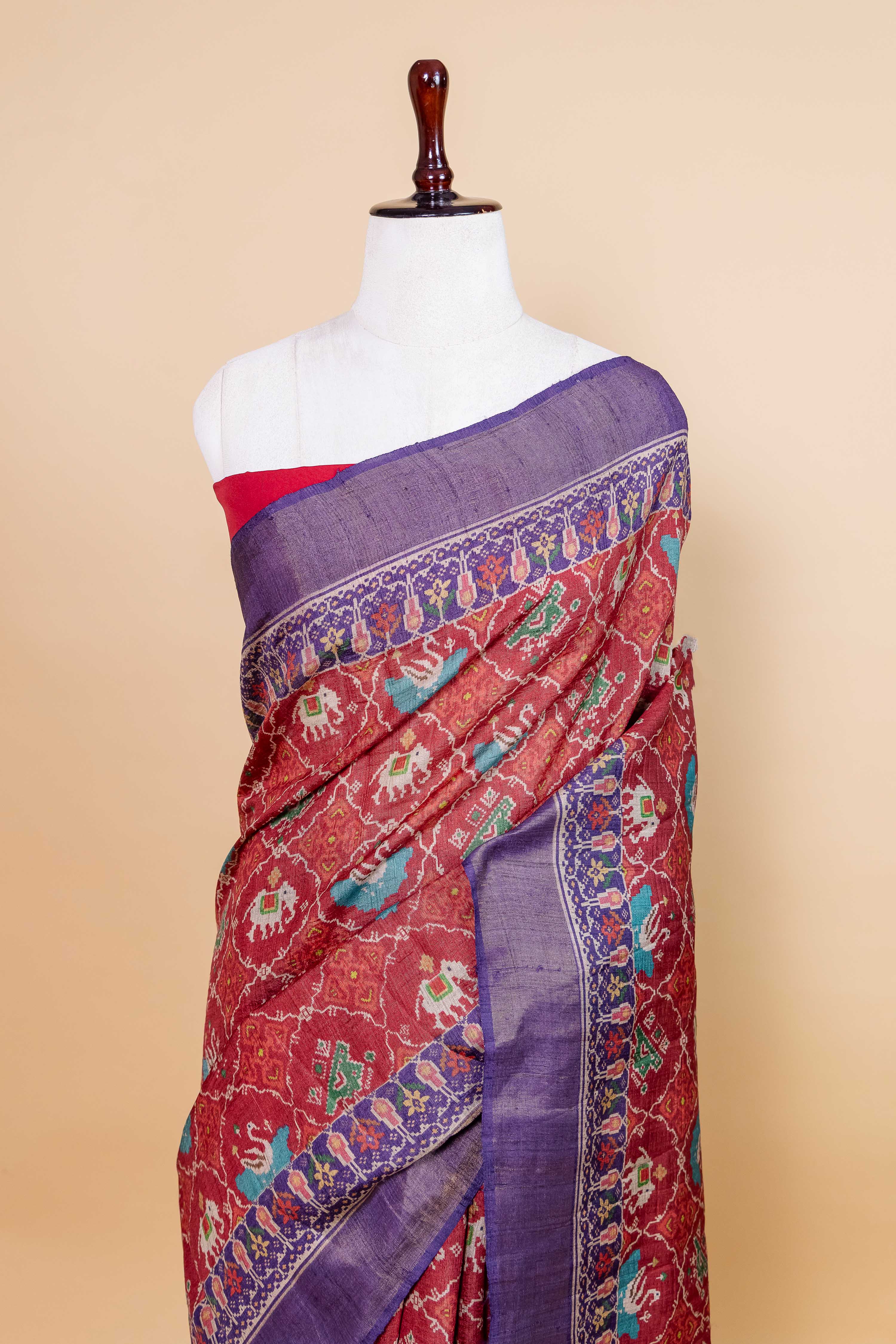 Maroon Patola Print Tussar Silk Saree