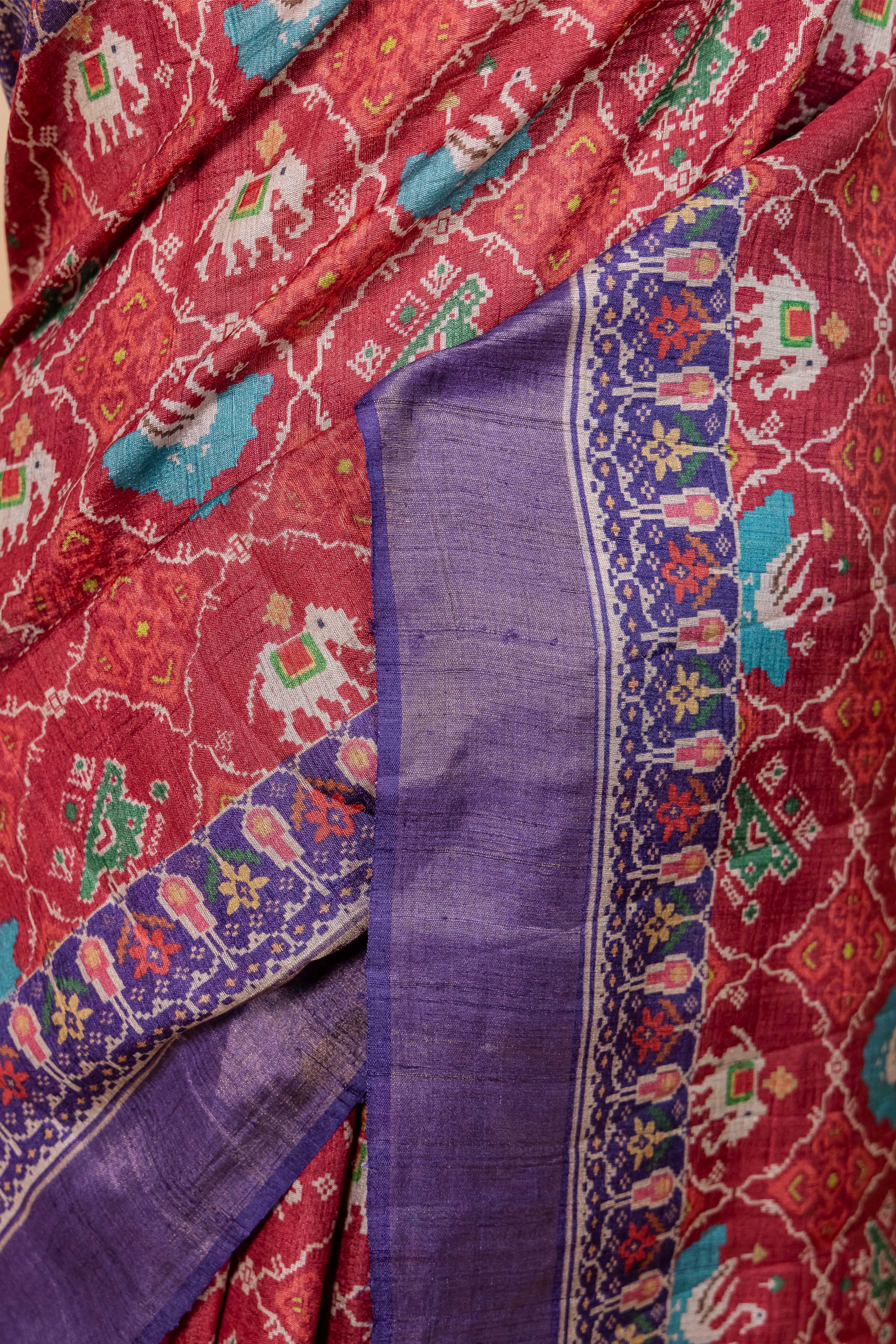 Maroon Patola Print Tussar Silk Saree
