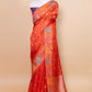 Orange Bird Weaving Silk Saree