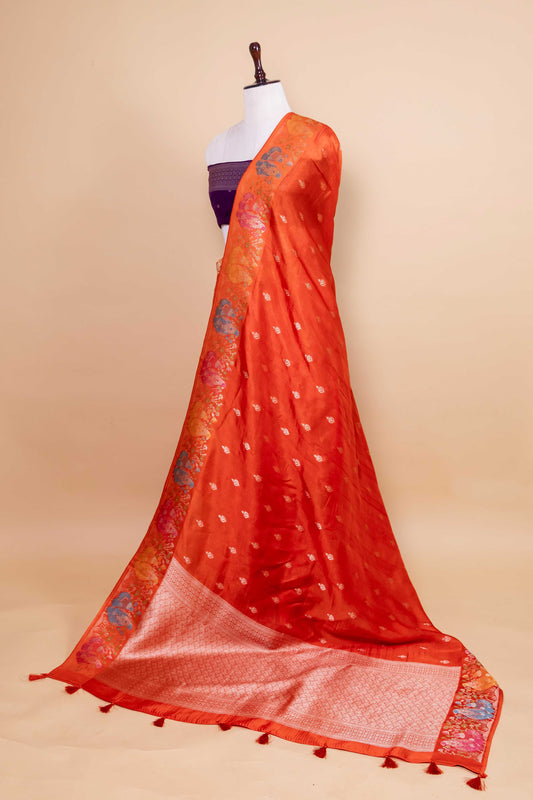 Orange Bird Weaving Silk Saree
